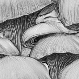 Oyster Mushroom Pleurotus ostreatus Side Pencil Drawing free seamless pattern