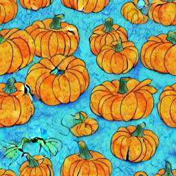 Pumpkin Patch In Autumn Colors On Blue Background Pencil Drawing free seamless pattern