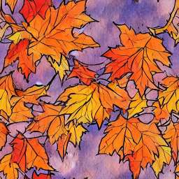 Fallen Autumn Leaves in Red, Yellow Colors, Water Color free seamless pattern