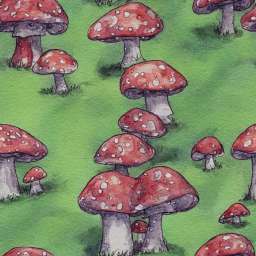 Mushrooms With Red Cap on Green Background free seamless pattern