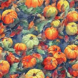 Pumpkin Patch In Autumn Colors On Green Background free seamless pattern
