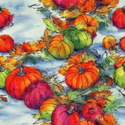 Pumpkins In the Snow Water Color free seamless pattern