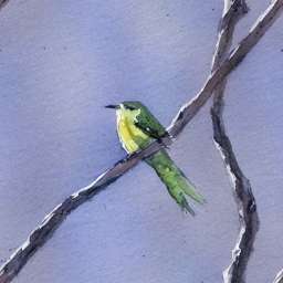 Tiny Green Yellow Bird Sitting on a Branch free seamless pattern