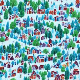 Tiny Houses Scattered on the Hill Side Naive Painting free seamless pattern