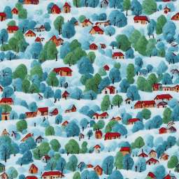Tiny Houses Scattered on the Hill Side Naive Painting free seamless pattern